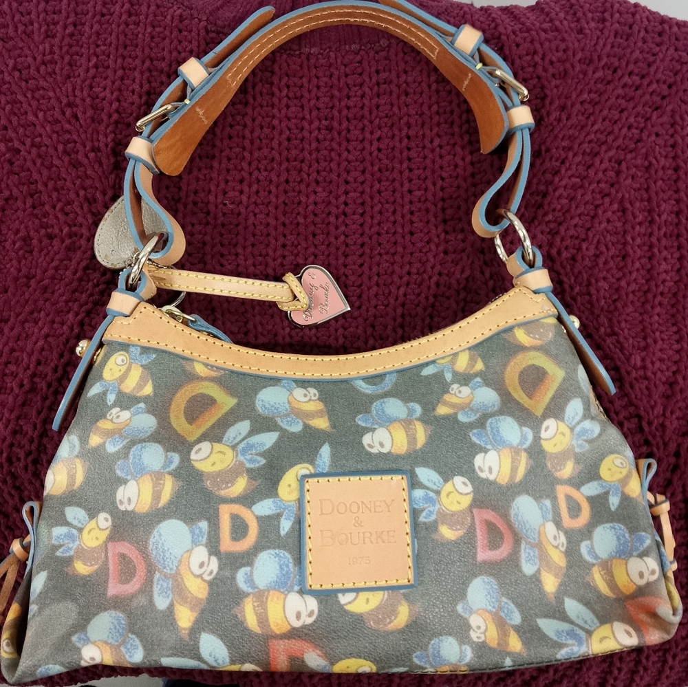 Dooney & Bourke Gray and Tan Bee Print Bag